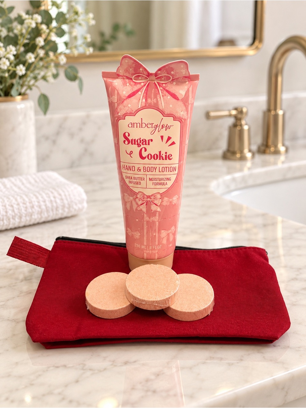 Amberglow Sugar Cookie Lotion & Shower Steamer Gift Set with Pouch